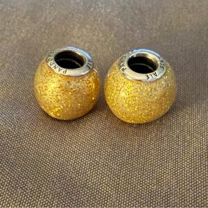 Pandora Golden Enamel Glitter Ball Charm Set of 2